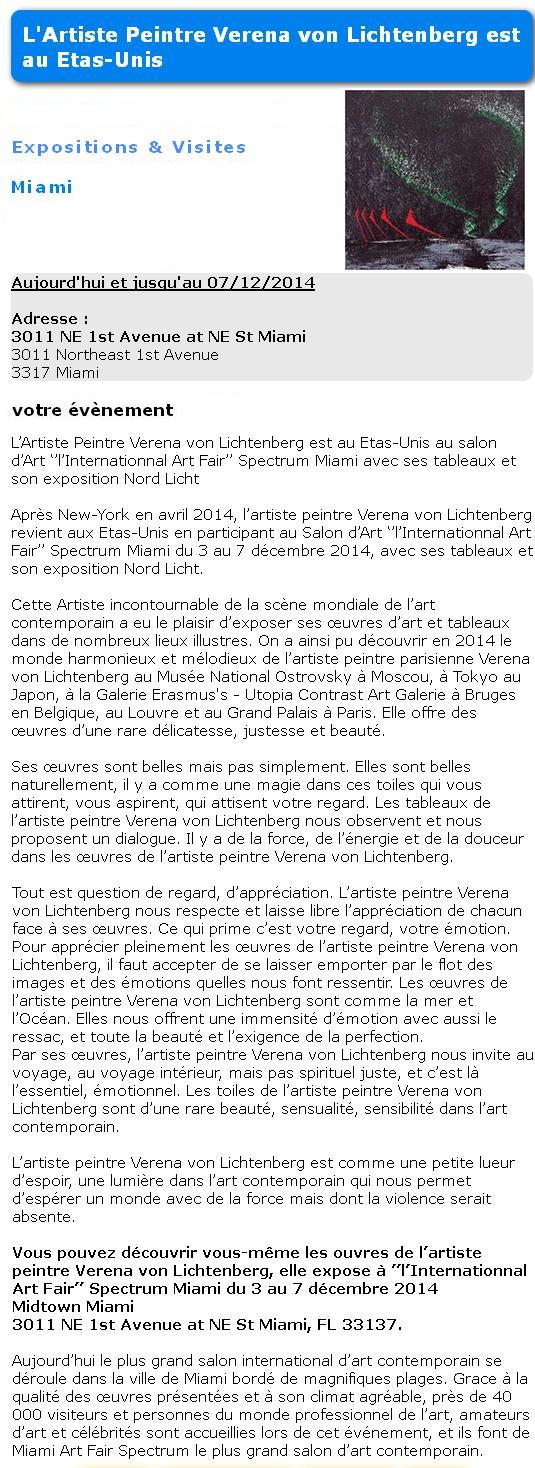 A miami l artiste peintre verena von lichtenberg est avec l exposition d art nord licht au etats unis