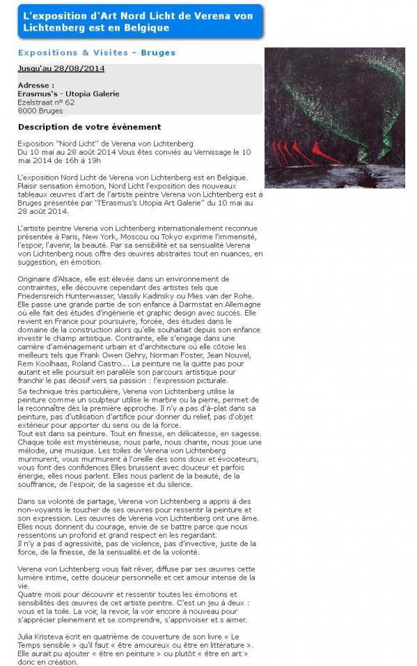 Art et exposition article close events l artiste peintre verena von lichtenberg et l exposition nord licht a bruges en belgique