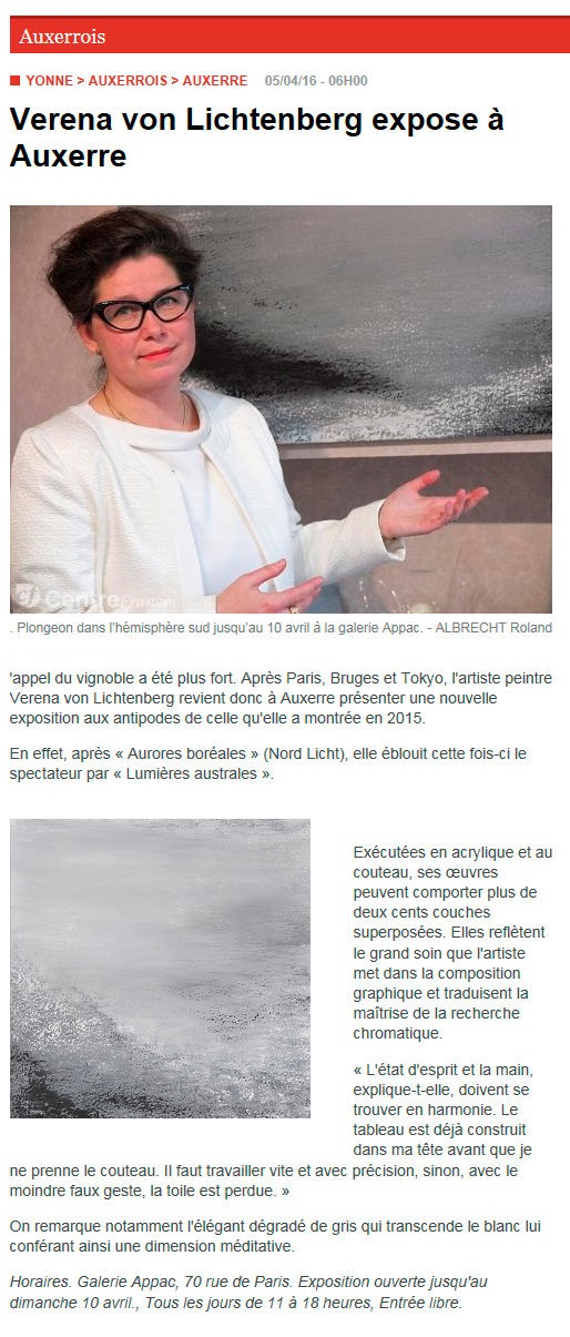 L yonne republicaine the painter verena von lichtenberg and her exhibition lumiere australe and nord licht in the gallery art expression in auxerre